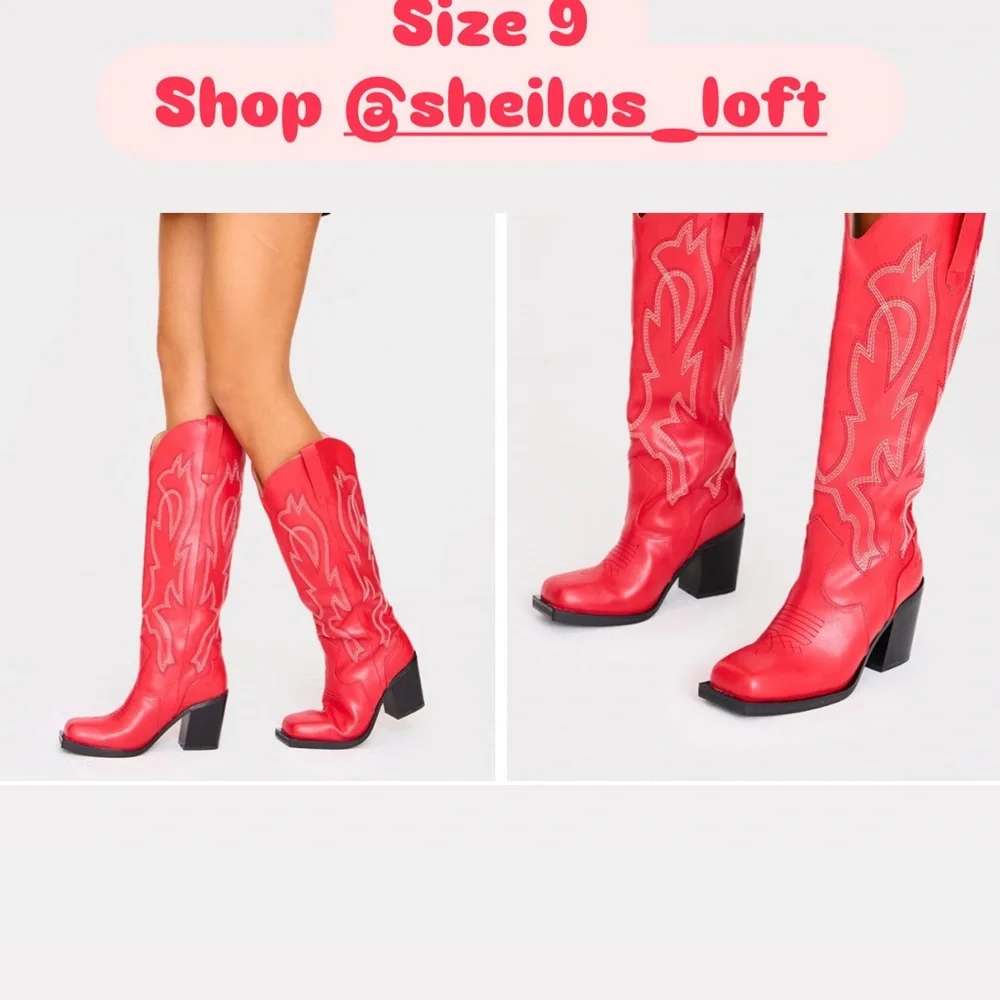 PrettyLittleThing Bold Red Heeled Boots - Picture 1 of 1